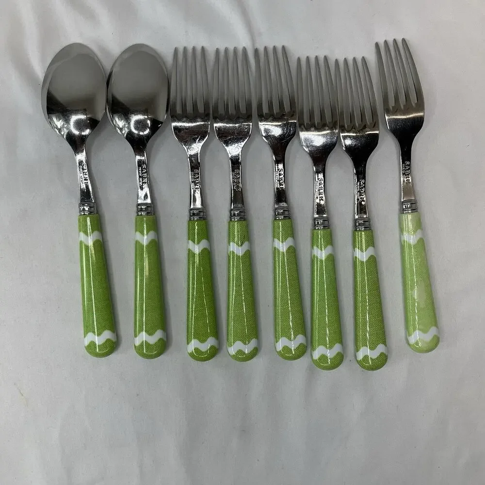 Sabre Green White cutlery Made in France 18/10 stainless steel, set of 8 pieces